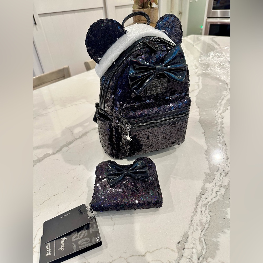 Loungefly Disney Minnie Mouse Holographic Backpack and matching wallet